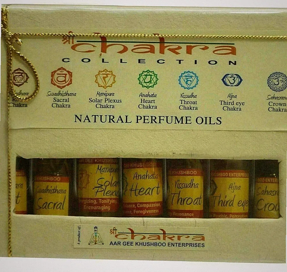 Shree Chakra Collection Natural Perfume Oils Gift Set of 7 Oil Bottles 3 Ml Each